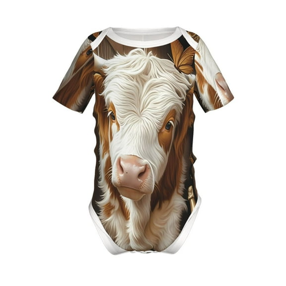 Xecao Rustic Cow Butterflies Champagne Pattern Baby Climbing Bodysuit Short Sleeve Onesie Unisex 0-12 Months Baby Shirt Newborn Outfits Crotch snap design-
