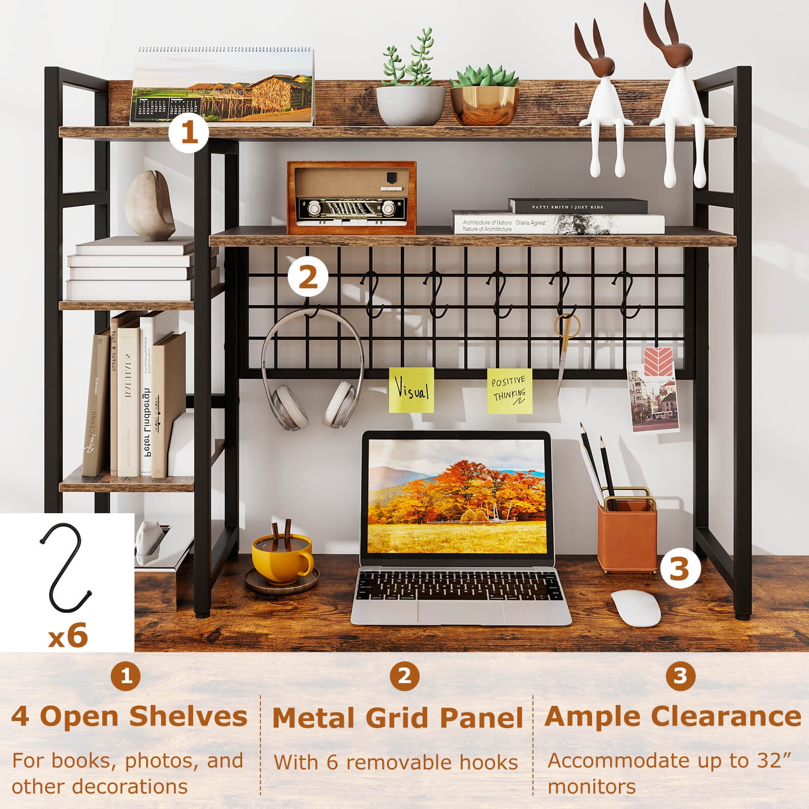 Desktop Bookshelf, Home Office Countertop Storage Hutch