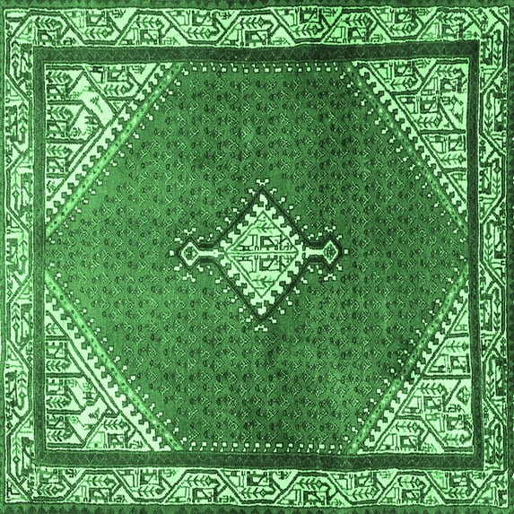 Ahgly Company Indoor Square Medallion Emerald Green Traditional Area Rugs, 8' Square