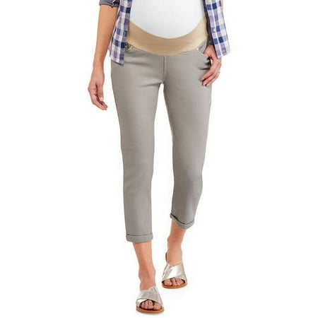 Maternity Demi Panel Stretch Twill Skinny Capri with 5 Pockets and Roll Cuffs--Available in Plus Size