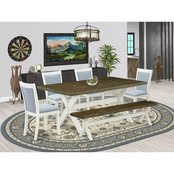 East West Furniture X-Style 6-Piece Wood Dining Set in Blue/Jacobean/White