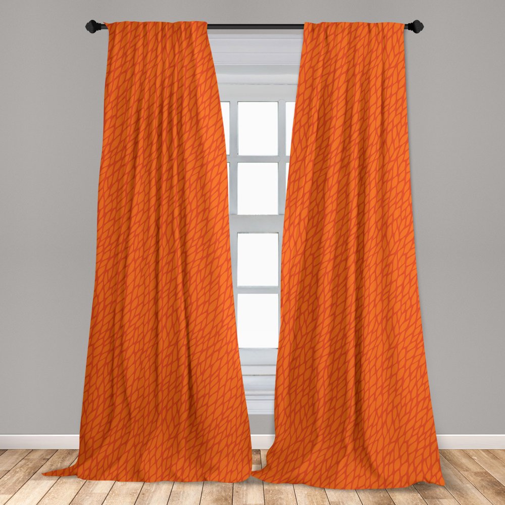 Burnt Orange Curtains 2 Panels Set, Abstract Foliage Leaves Pattern