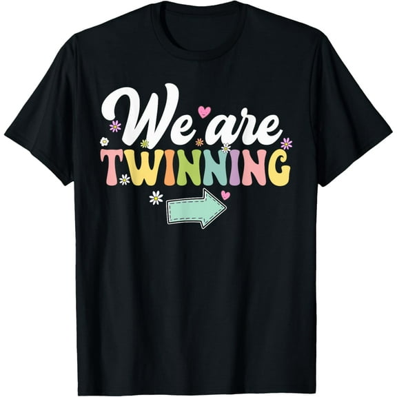 We're Twinning With My Bestie Twin Day Spirit Week Retro 70s T-ShirtMen and women, Black T-shirt, size: Extra large