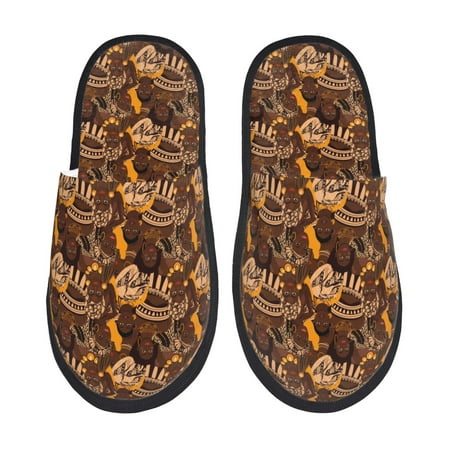 

Fuzoiu Beautiful Ethnic African Women Print Unisex Furry Slippers Plush Indoor Shoes Trendy House Slippers Anti-Skid EVA Sole House Shoes for Home Office and Travel -Medium