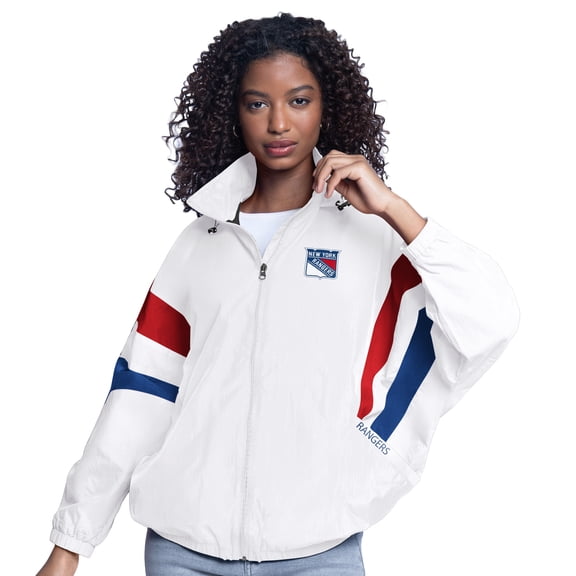 Women's-G-III Sports by Carl Banks  White New York Rangers Game News Oversized Full-Zip Hoodie Jacket