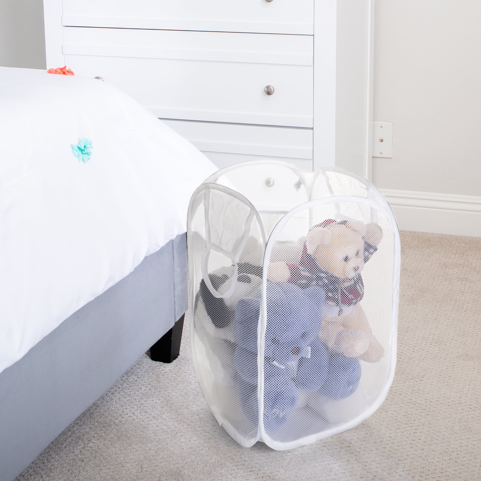 Mainstays Mesh Pop-up Hamper, Collapsible, Holds 2 Loads, White, Adult