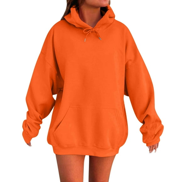 Chandail à Capuche pour Femmes - Orange - m, Chandails en Molleton en Coton Surdimensionnés pour l'Hiver, Chandail Mode 2025, Tenues Tendance