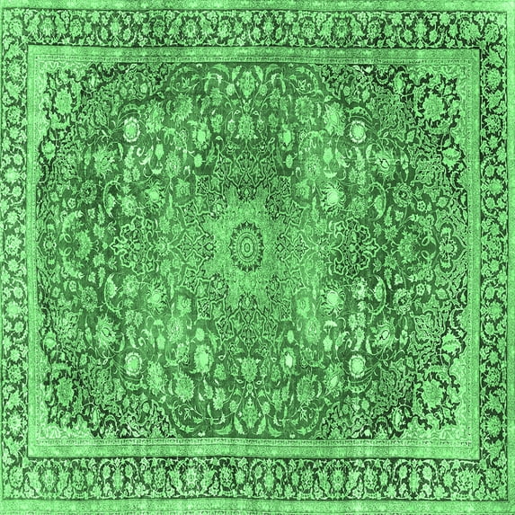 Ahgly Company Indoor Square Medallion Emerald Green Traditional Area Rugs, 5' Square