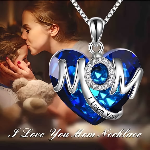 DESIGNICE Necklaces for Women,Mom I love You Heart Pendant Necklace with Birthstone Crystals,Mothers Day Gifts,Anniversary Birthday Jewelry for Women Mom Grandma Wife Girlfriend