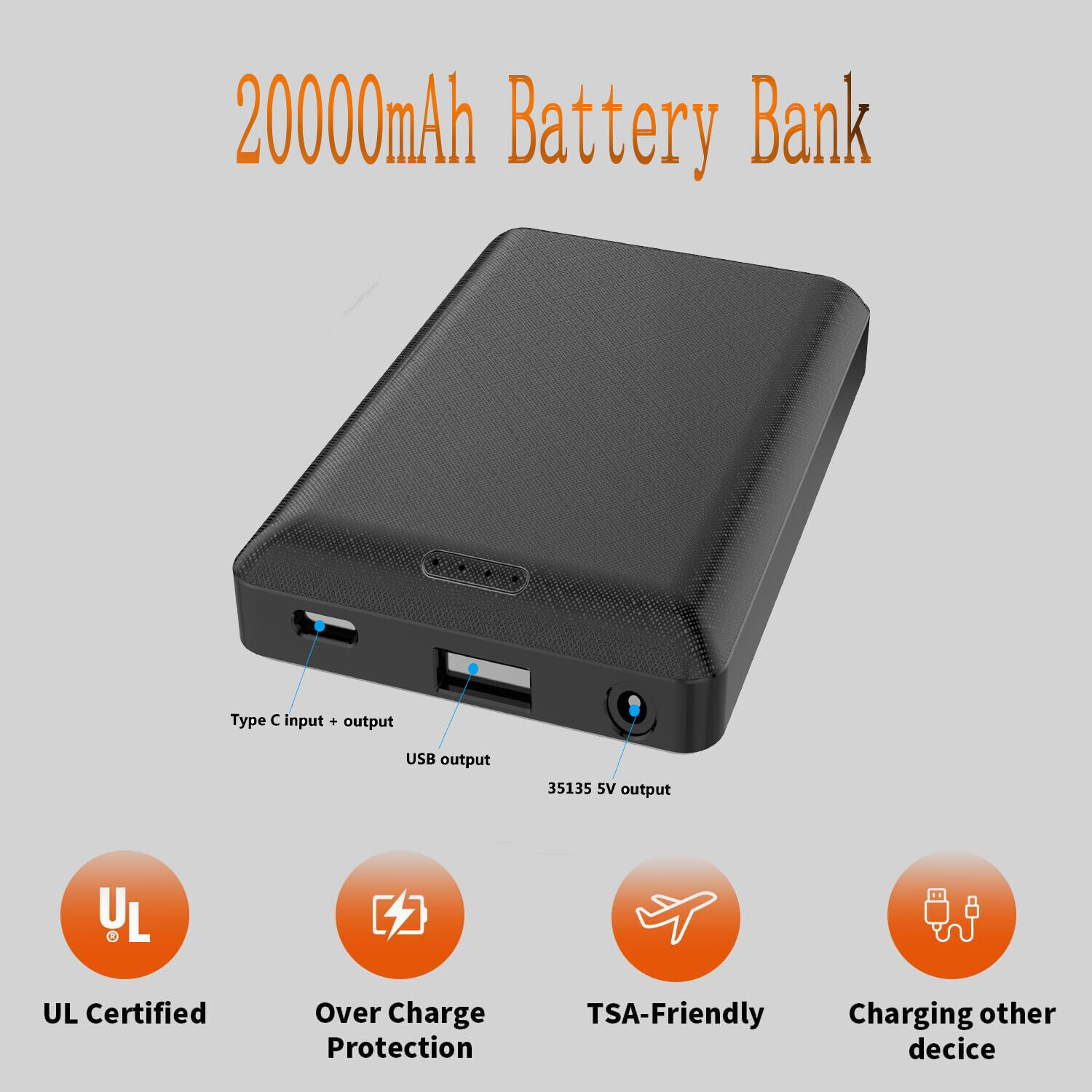 Shinefuture  Power Bank 20000mAh Type-c 3.5mm DC Battery Pack Portable Charger for Heated Vest Coat, 2 Pack