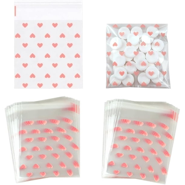 100 bolsas de celofán con corazón rosado, bolsas de caramelos de San Valentín, bolsas de regalo