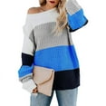 thumbnail image 4 of Odeerbi Sweaters for Women Fall Sweaters 2025 Crew Neck Fashion Long Sleeves Color Matching Loose Tops Blouse Knitted Blue, 4 of 6