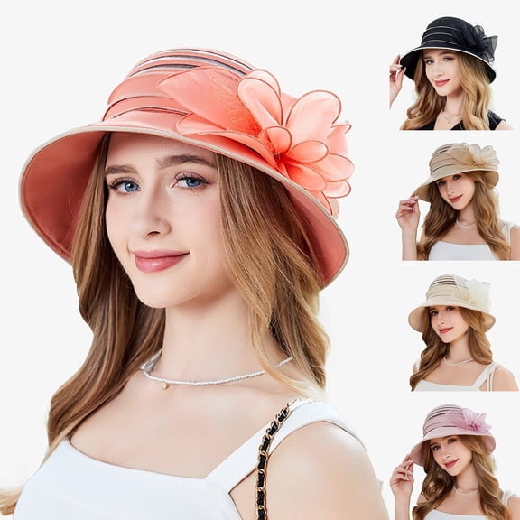 CAIXIA Kentucky Derby Hats Elegant Organza Floral Tea Party Hats for Women Elegant Church Hat Adjustable Wide Brim Derby Fascinator Hat Weddings Hats