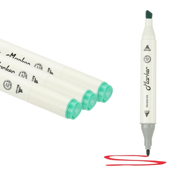 Dual Tip Markers, 3 Pcs Dual Tip Alcohol Markers Set White Barrel with Brush Tip and Fine Tip for Illustration Artist Adult Coloring Drawing Permanent Sketching, Green