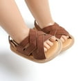 thumbnail image 3 of GYRATEDREAM Infant Baby Boys Girls PU Leather Soft Open Toe Sandals Toddler Summer Criss Cross Sandals Flower Princess Flat Shoes Brown for 0-18 Months, 3 of 8