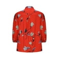 thumbnail image 5 of Women's Button Down Shirts Fashion Floral Printed Nine-minute Sleeve Blouses Stand Collar Loose Long Sleeve Shirt Casual Beach Vacations Top Red L, 5 of 6
