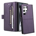 thumbnail image 2 of For Samsung Galaxy S24 Ultra PU Leather Wallet Phone Case,Flip Folding Kickstand,With Card Slots & Cash Pocket,Shockproof Anti-fall Rugged Anti-fall Ultra Slim Phone Case Cover,Purple, 2 of 8