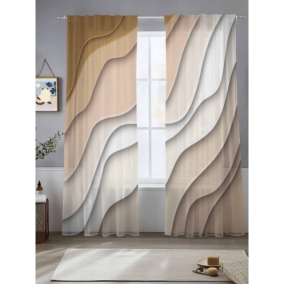Modern Abstract Sheer Curtains 96 Inches Long 2 Panels Geometric Beige Gradient Light Filtering Semi Sheer Window Curtains Drapes for Bedroom Living Room 52"x96" 2 Panels