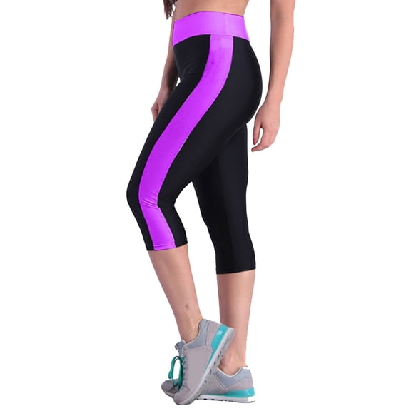 TGPMGRZ Color Block Capri Leggings for Women High Waisted Tummy Control Contrast Striped Cropped Workout Pants Gym Running Athletic Yoga Pants, Purple Size XL