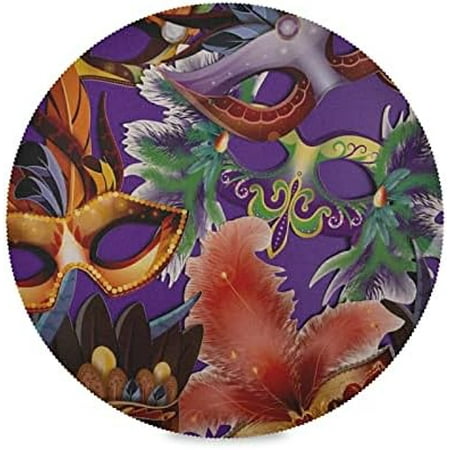 

Hidove Mardi Gras Round Placemasts Set of 4 Non-Slip Heat Resistant Place Mats Washable Kitchen Dining Table Mats 15.4 Inch