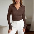 thumbnail image 5 of LiuXxxx Women's Long Sleeve Crew Neck Slim Fit Casual Basic Soft Tee Brown L, 5 of 8