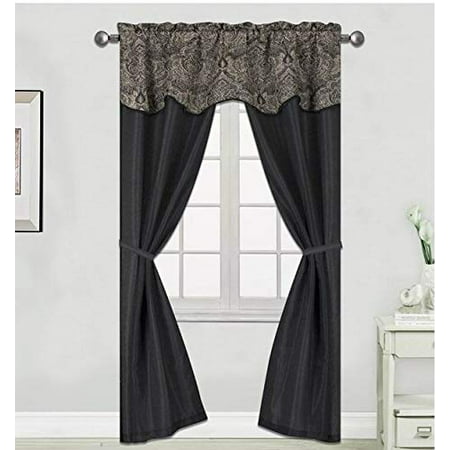 1PC Faux Silk Window Curtain Window Treatment with Rod Pocket for any Room with Attached Valance in Multiple Colors and Sizes (63