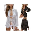 thumbnail image 3 of Women Bikini Cover-Ups Long Sleeve Solid See-Through Shirt Tie-Up Summer Swimsuit Beachwear, 3 of 4