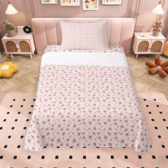 Erosebridal Pink Floral Twin Sheet Sets for Girls, Chic Flower Bedding, 3 Pieces, 1 Flat Sheet 1 Fitted Sheet and 1 Pillowcase
