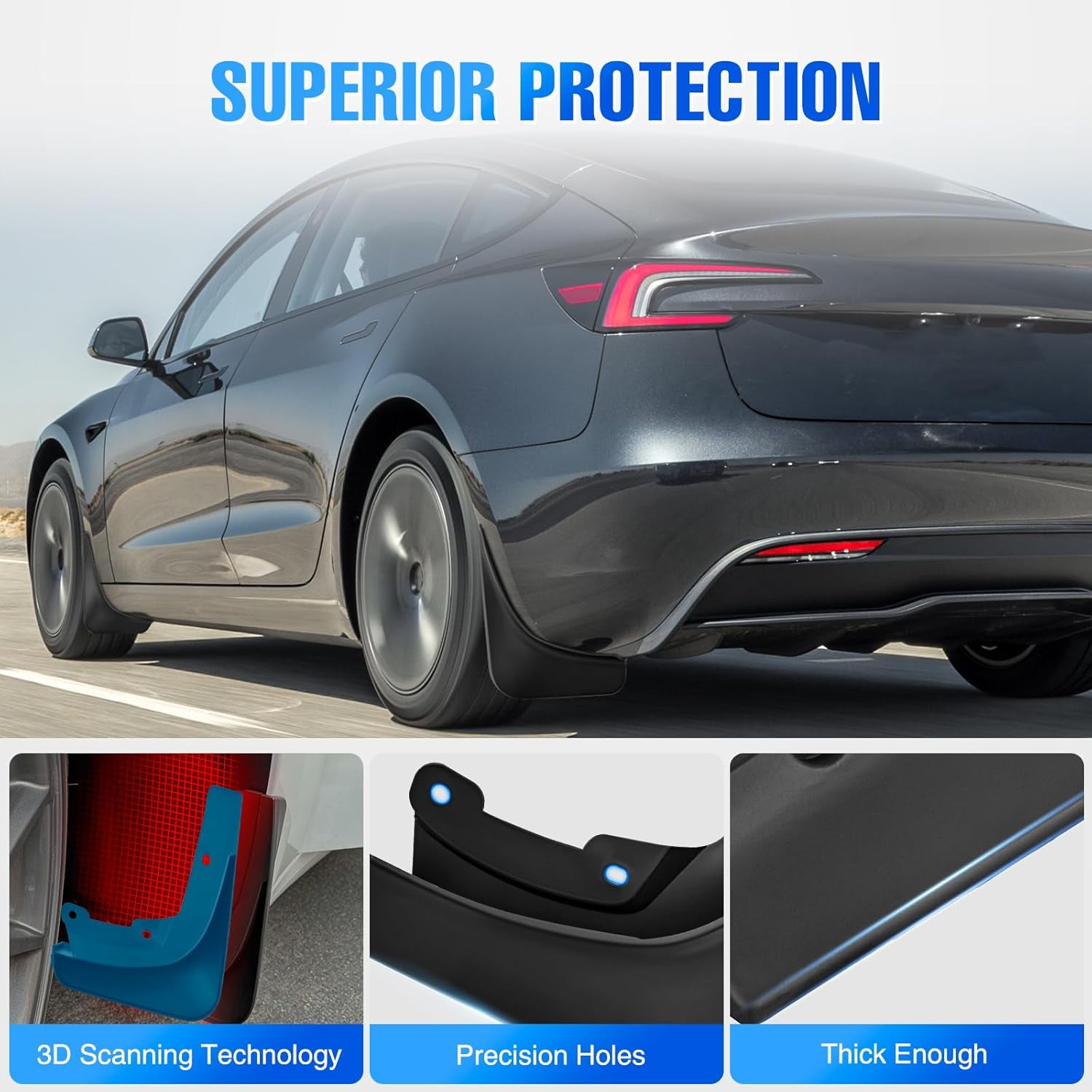 Nilight Mud Flaps for Tesla Model 3 Highland 2024 2025, No Drilling Precision Fit Exterior Accessories Heavy-Duty Splash Guards Protection, Front & Rear Set