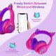 thumbnail image 3 of Auriculares LOBKIN Bluetooth 5.4 para niños con funda LED RGB con orejas de gato, 3 of 8