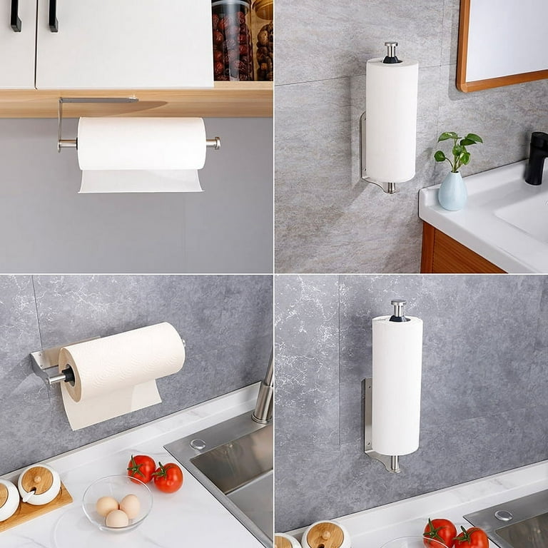 Paper Towel Holder Under Cabinet with Special Ratchet System, Adhesive  Paper Towel Holder for Bathroom Kitchen (Silver)