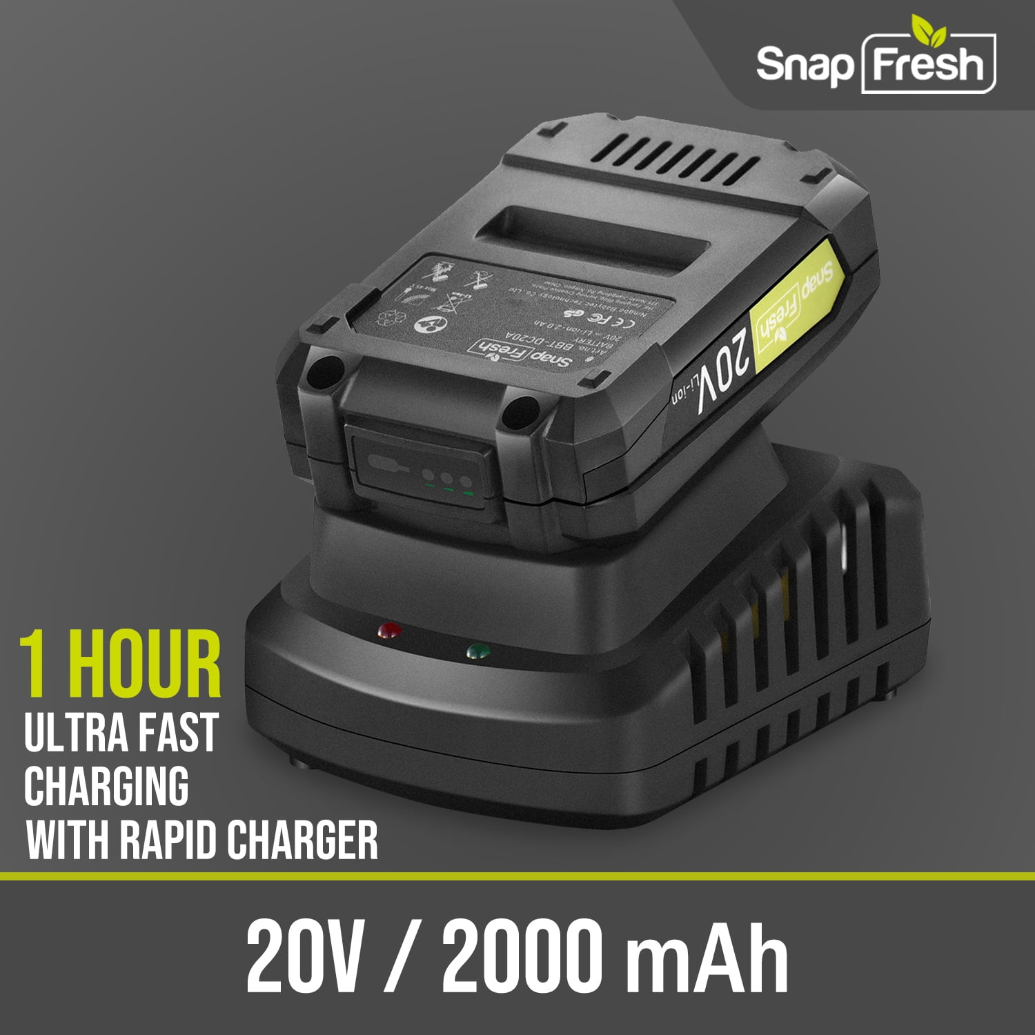 SnapFresh 20V Cordless Leaf Blower 130MPH 140CFM w/2.0Ah Battery & Charger Lightweight（Green)