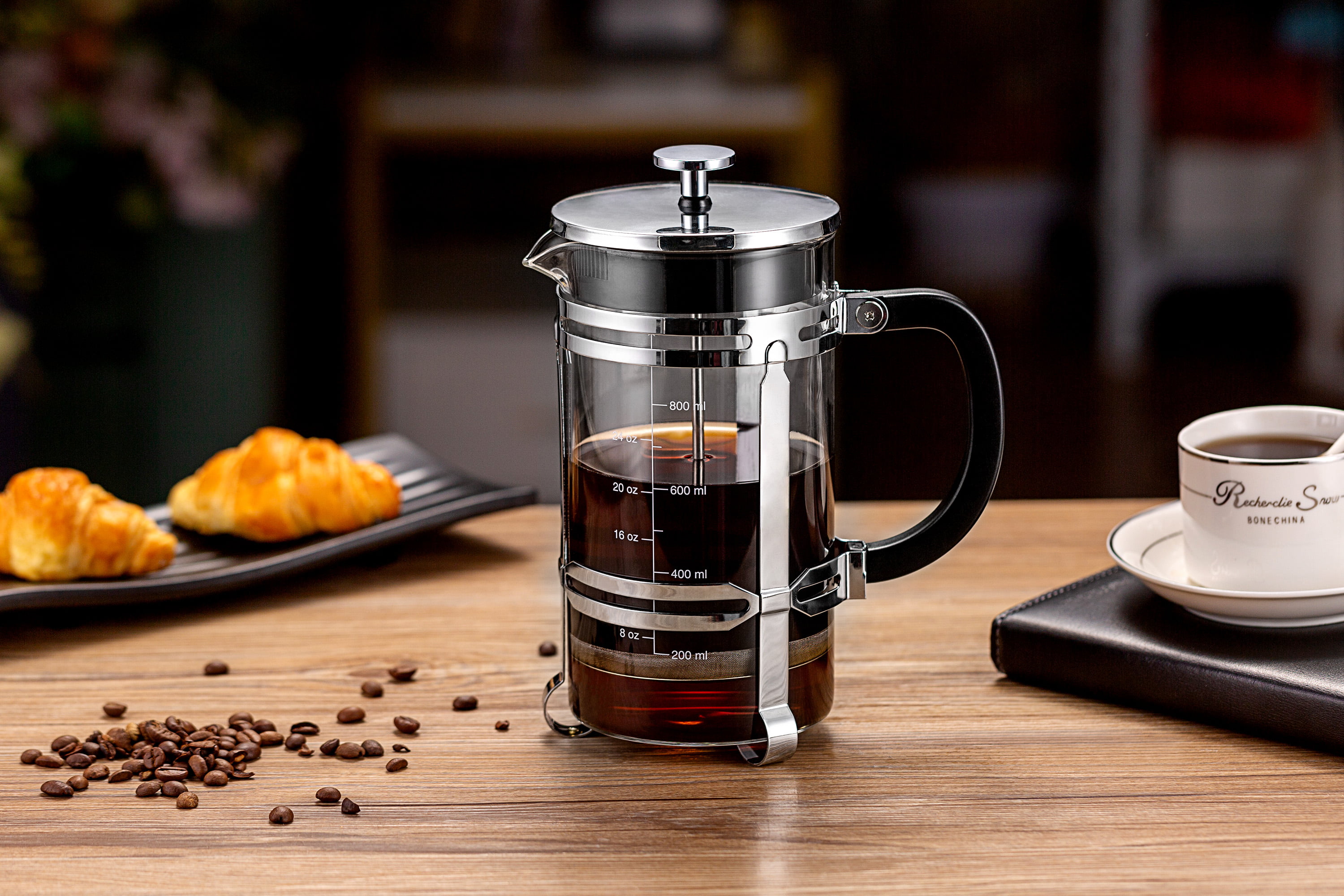 FAVIA French Press Coffee Maker Large 34 Ounce Stainless Steel with  Borosilicate Glass Heat Resistant 4 Level Filtration System for Brew Coffee  & Tea