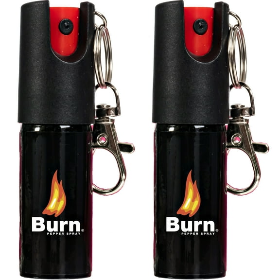Burn Pepper Spray Keychain for Self Defense - Max Strength 1/2oz Black 2 Pack