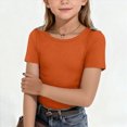 thumbnail image 2 of KPOPLK Kids Girls Pleated T Shirts Kids Summer Short Sleeve Cute Graphic Print Fashion Tops Tees Size 13-14 Years,Orange, 2 of 4
