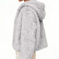 thumbnail image 6 of Women's Short Fuzzy Fleece Hooded Jackets, Lightweight Off-the-Shoulder Cardigan, Winter Fashion Outfits, 6 of 9