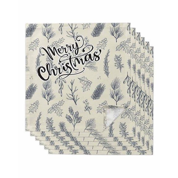 Navy Blue Christmas Cloth Napkins Set of 6, Xmas Botanical Rustic Washable Reusable Dinner Cocktail Napkin for Kitchen Party Wedding Banquet Holiday Baby Shower Table Decor