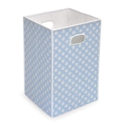 Badger Basket Folding Hamper/Storage Bin, Blue with White Polka Dots, Includes Pad