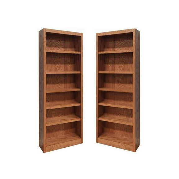 Home Square 2 Piece Traditional Tall 6-shelf Wood Bookcase Set in Dry Oak