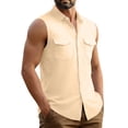 thumbnail image 7 of YLSDY Men's Linen Blend Sleeveless Button-Down Shirt, Casual Summer Vest with Dual Chest Pockets Khaki XXXXL, 7 of 7