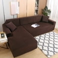 thumbnail image 4 of SHANNA Thick Velvet Stretch 2 Pieces L-Shaped Sofa Covers Anti-Slip Sectional Sofa Slipcovers 3 Seats+3 Seats Corner Couch Cover (Brown), 4 of 8