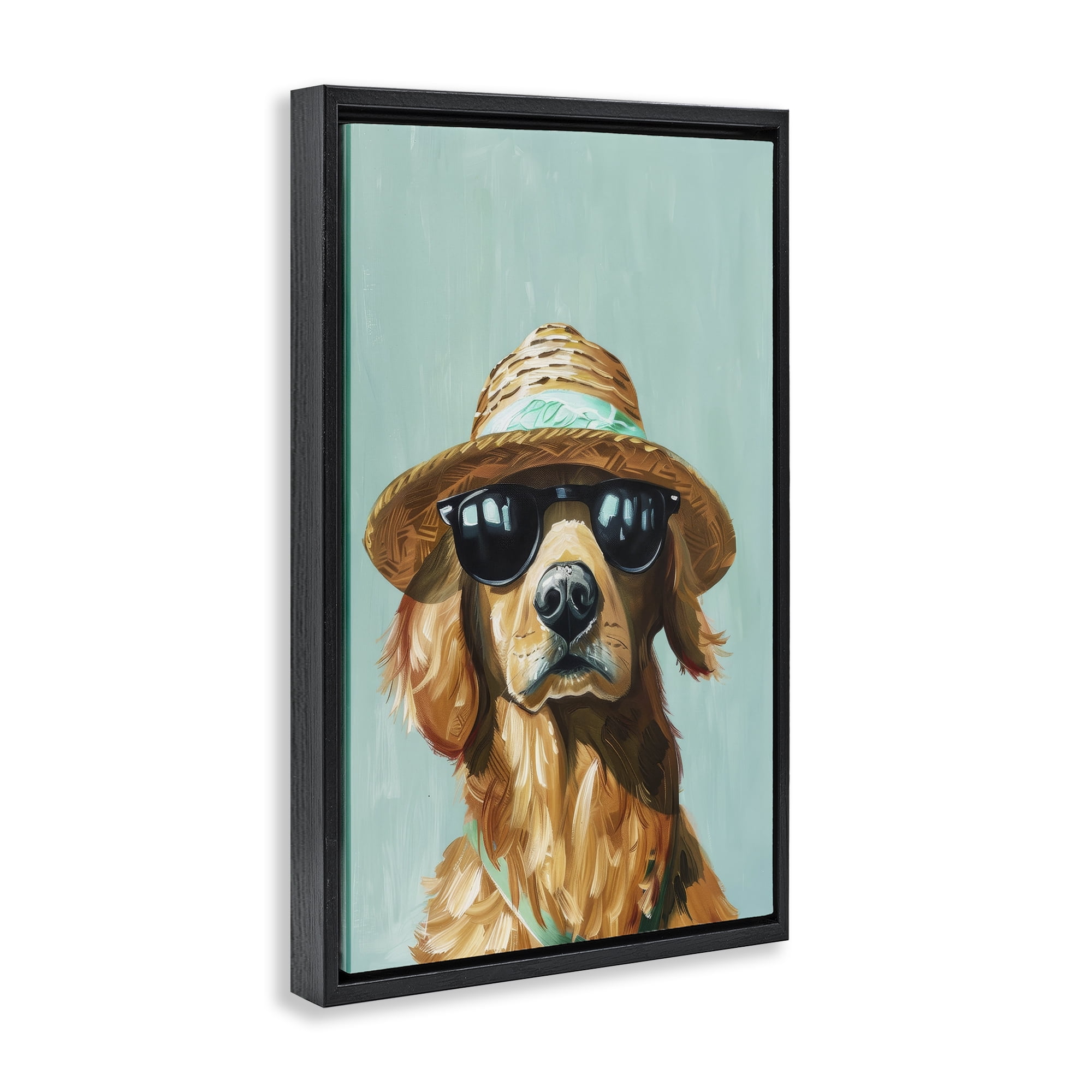 Stupell Industries Beach Ready Dog Animals & Insects Painting Black Floater Framed Canvas Art Print Wall Art, 21 x 31