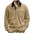 thumbnail image 7 of Corduroy Long Sleeve Polo for Men Classic Button Basic Shirt Casual Slim Fashion Collared Shirt Khaki XXXL, 7 of 7