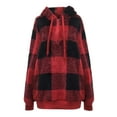 thumbnail image 3 of Soft Plush Fleece Plaid Hoodies for Women Trendy Long Sleeve Drawstring Quarter Zip Pullover Hooded Sweatshirt (3X-Large, Red), 3 of 4