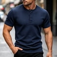 thumbnail image 2 of Liweisiy Men's Textured Henley T-Shirt Short Sleeve Notch Neck Solid Color Tees Casual Athletic Summer Tops Navy L, 2 of 10