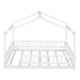 thumbnail image 6 of Full Size House Bed, Wood Montessori Bed Full Floor Bed Frame with Fence Shaped Guardrails and Roof, White, 6 of 7
