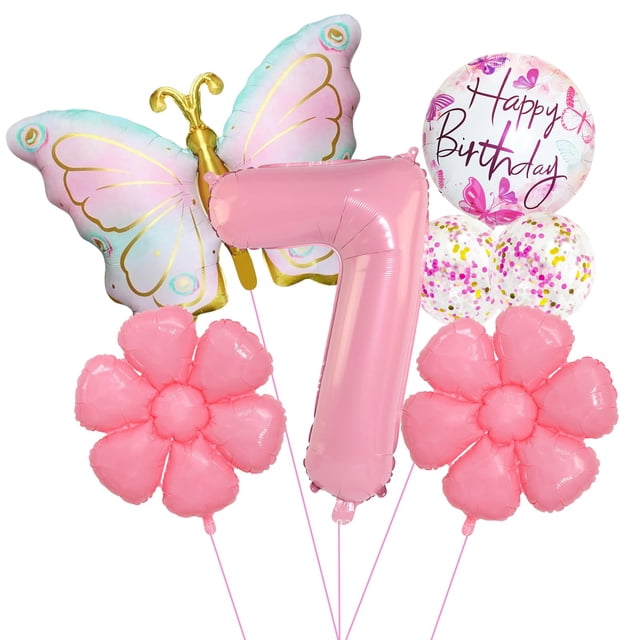 Set de globos de cumpleaños JKGOO Pink Butterfly para 7º cumpleaños