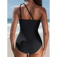 thumbnail image 3 of Charmo One Shoulder One Piece Swimsuits for Womens Ribbed Scalloped Bathing Suits Modest Tummy Control Keyhole Swimwear, 3 of 11