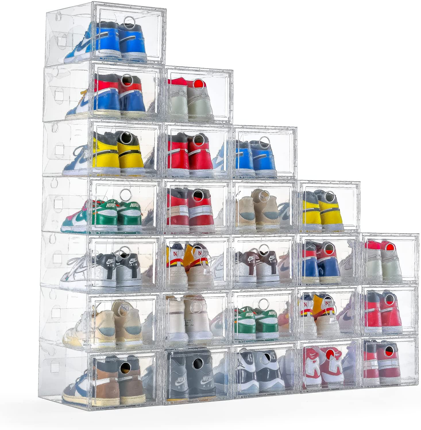 12 Pack Shoe Storage Box Shoe Box Clear Plastic Stackable Drop Front