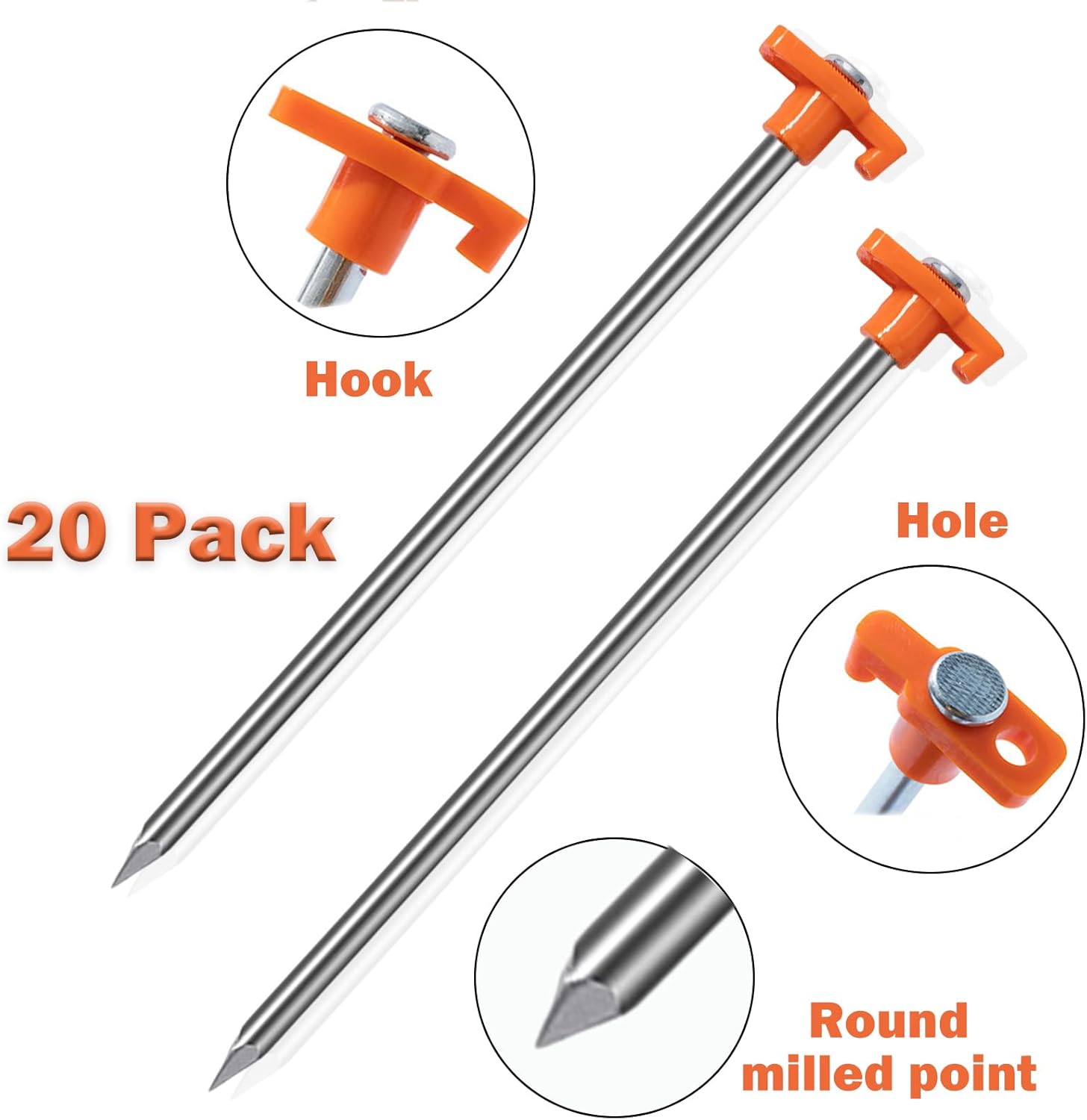 Tent Stakes Heavy Duty, Non-Rust Metal Tent Pegs Ground Stakes for Camping Patio, Garden, Canopies, Grassland, Outdoor, Orange
